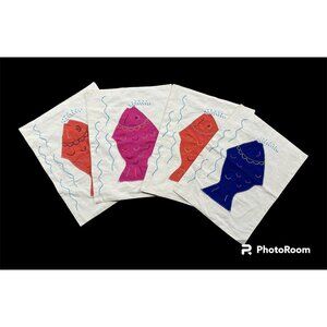 Fish Placemats Applique Embroidered Tropical Rainbow Set Of 4 Primitive Rustic